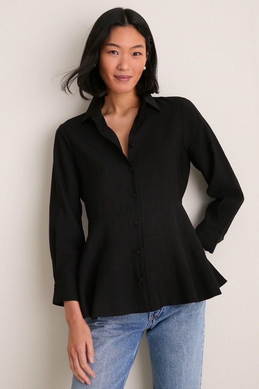 Tuckernuck Black Peplum Button-Front Blouse